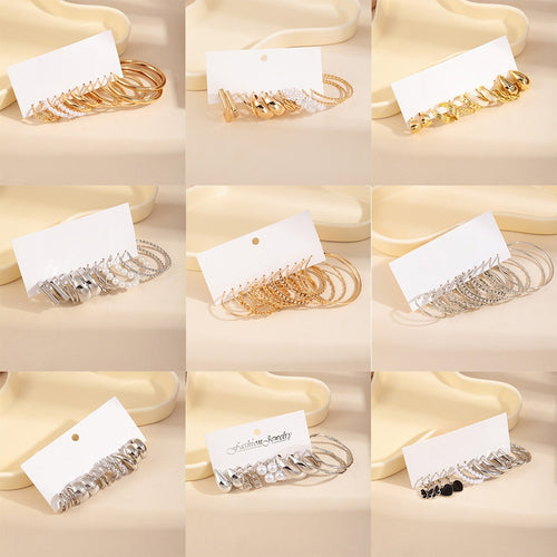 C Shaped Geometric Faux Pearl Earrings Set For Women, Gold Silver Niche Design Hoop Earrings