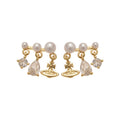 18K Gold Plated Copper Saturn Star Zircon Pearl Stud Earrings With Silver Posts view 5