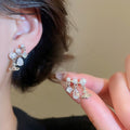 18K Gold Plated Copper Saturn Star Zircon Pearl Stud Earrings With Silver Posts view 3