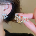 18K Gold Plated Copper Saturn Star Zircon Pearl Stud Earrings With Silver Posts view 1