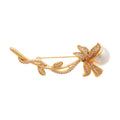 Copper Cubic Zirconia Pearl Flower Brooch Vintage Elegant Light Luxury Floral Pin view 5