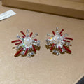 Light Luxury Floral Faux Pearl Drop Earrings With Rhinestone Enamel Flower Design view 3