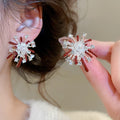 Light Luxury Floral Faux Pearl Drop Earrings With Rhinestone Enamel Flower Design view 2