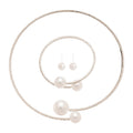 Light Luxury Alloy Rhinestone Pearl Stud Earrings Bracelet Choker Jewelry Set view 5