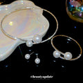 Light Luxury Alloy Rhinestone Pearl Stud Earrings Bracelet Choker Jewelry Set view 2