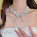 Old Money Stainless Steel Bow Imitation Pearl Necklace, Elegant Vintage Clavicle Jewelry view 1