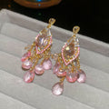 Light Luxury Glass Crystal Butterfly Wing Pearl Tassel Drop Earrings With Silver Pins view 3