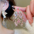 Light Luxury Glass Crystal Butterfly Wing Pearl Tassel Drop Earrings With Silver Pins view 2