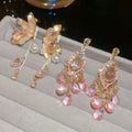 Light Luxury Glass Crystal Butterfly Wing Pearl Tassel Drop Earrings With Silver Pins view 1