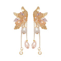 Light Luxury Glass Crystal Butterfly Wing Pearl Tassel Drop Earrings With Silver Pins view 5