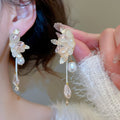 Light Luxury Glass Crystal Butterfly Wing Pearl Tassel Drop Earrings With Silver Pins view 4