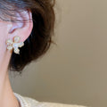 Elegant Flower Zircon Faux Pearl Stud Earrings For Women Light Luxury Daily Jewelry view 3