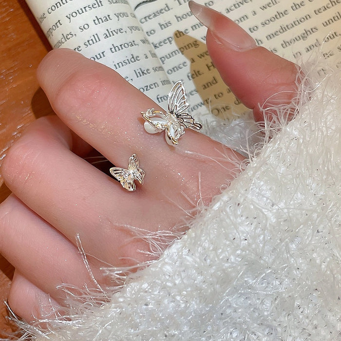 Korean Style Copper Zircon Butterfly Open Ring Light Luxury Elegant Adjustable Index Jewelry