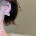 Light Luxury Faux Pearl Zircon Bow Stud Earrings For Women Elegant Silver Needle Jewelry view 3