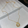 18K Gold Plated Copper Circle Zircon Necklace Light Luxury Geometric Collarbone Chain view 4