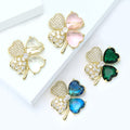 Alloy Mother Of Pearl Four Leaf Clover Brooch For Suit Decoration view 2