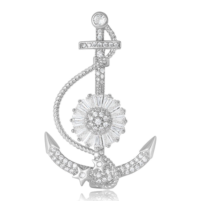 Alloy Rhinestone Anchor Brooch For Men's And Women's Suit Decoration