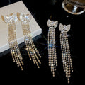 Copper Zircon Bow Tassel Drop Earrings With Silver Pins Minimalist Light Luxury Women's Jewelry view 2