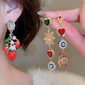 Vintage Copper Heart Zircon Asymmetric Stud Earrings Geometric Designer Style Jewelry view 1