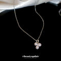 Stainless Steel Zircon Pearl Triangle Pendant Necklace, Minimalist Light Luxury Clavicle Chain view 4