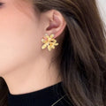Light Luxury French Metal Flower Pearl Drop Earrings With Silver Needle For Women view 2