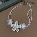 Light Luxury Faux Pearl Braided Chiffon Flower Necklace For Women Crystal Floral Collarbone Choker view 4