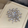 Light Luxury Korean Style Zircon Snowflake Round Faux Pearl Brooch For Women's Clothing view 3