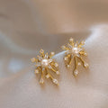 Light Luxury Floral Zircon Faux Pearl Stud Earrings For Women Elegant Silver Needle Jewelry view 3