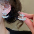 Gold Plated Copper Leaf Earrings With Silver Pins And Zircon Accents, Light Luxury Womens Jewelry view 3