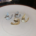 Gold Plated Copper Leaf Earrings With Silver Pins And Zircon Accents, Light Luxury Womens Jewelry view 4