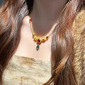 New Chinese Style Drip Oil Resin Round Pendant Necklace, Vintage Ethnic Geometric Jewelry For Women view 3