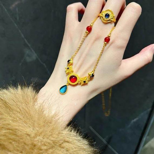 New Chinese Style Drip Oil Resin Round Pendant Necklace, Vintage Ethnic Geometric Jewelry For Women