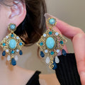 Vintage Diamond Shape Resin Stud Earrings With Rhinestone Accents And Silver Pins view 1