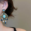 Vintage Diamond Shape Resin Stud Earrings With Rhinestone Accents And Silver Pins view 3