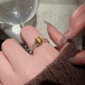 Gold Plated Zircon Tiger Eye Open Ring For Women – Gold view 3