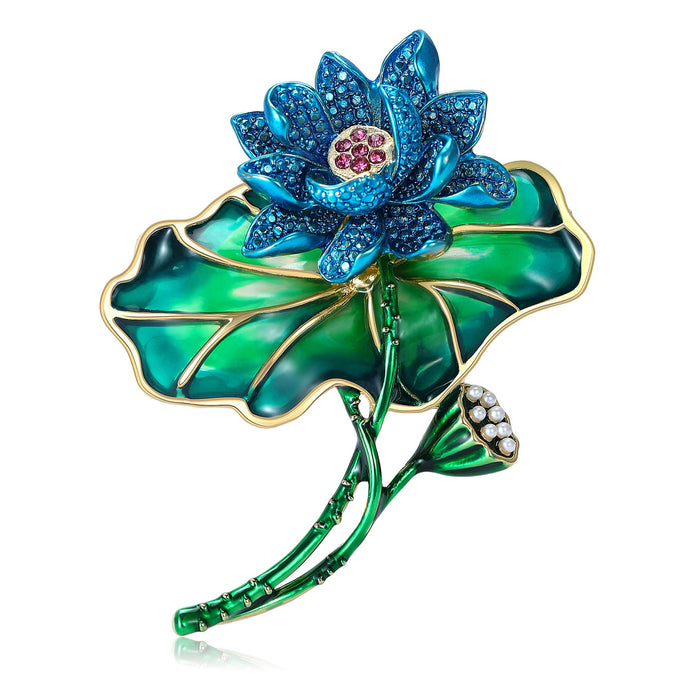 Alloy Enamel Pearl Lotus Brooch For Coats And Suits