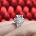 Silver Marquise Halo Ring In A Polished Decorative Design view 2