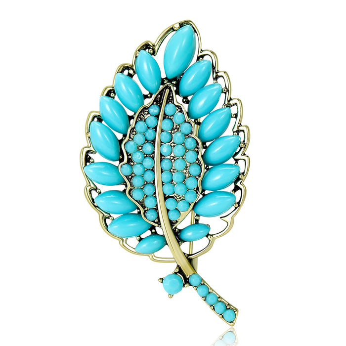 Alloy Rhinestone Leaf Brooch For Minimalist Womens Lapel Decoration