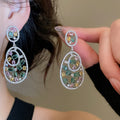 Copper Zircon Hollow Oval Stud Earrings With Silver Posts Vintage Court Style Jewelry For Women view 3