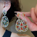 Copper Zircon Hollow Oval Stud Earrings With Silver Posts Vintage Court Style Jewelry For Women view 1