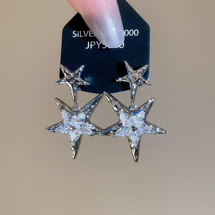 Copper Zircon Star Pendant Earrings Minimalist Light Luxury Fashion Stud Earrings