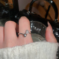 18K Gold Plated Copper Heart Zircon Open Bangle Ring Light Luxury Vintage Jewelry view 3
