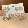 Vintage Elegant Faux Pearl Rhinestone Flower Stud Earrings Jewelry Set For Women view 1
