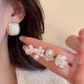 Vintage Elegant Faux Pearl Rhinestone Flower Stud Earrings Jewelry Set For Women view 2
