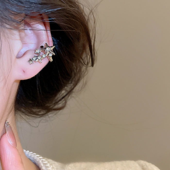 Alloy Rhinestone Star Clip-on Earrings For Women No Piercing Fashion OL Ear Cuff Jewelry