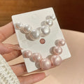 Faux Pearl Round Stud Earrings Jewelry Set With Silver Posts Minimalist Commuter Style view 1
