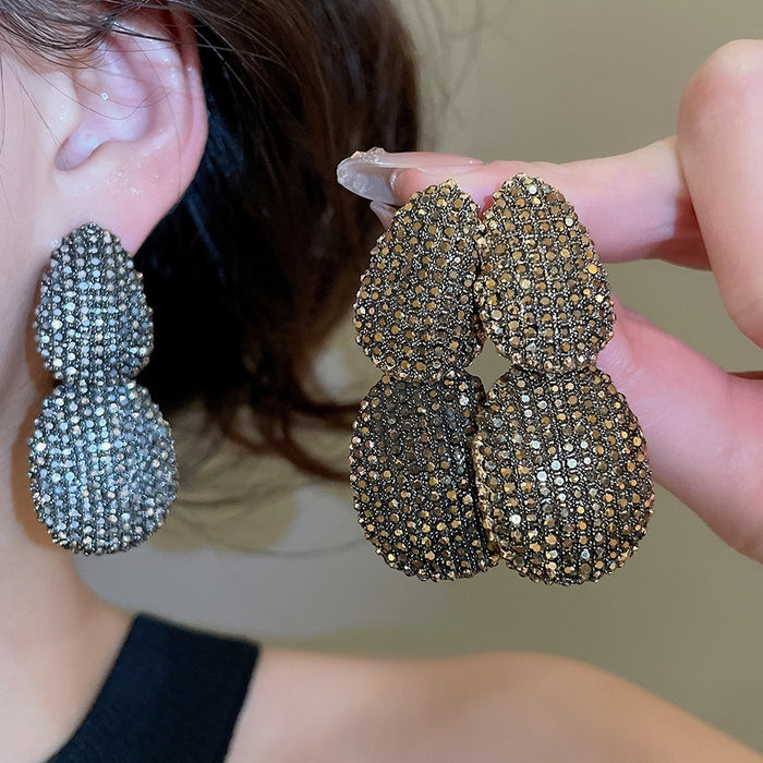 Vintage Oval Rhinestone Alloy Stud Earrings With Steel Pin, Statement Geometric Jewelry