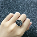 Black Silver Two Tone Large Rose Flower Statement Ring view 4