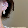 Elegant Hollow Round Faux Pearl Earrings Minimalist Geometric Luxury Style view 3