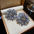 Alloy Steel Pin Rhinestone Flower Stud Earrings For Women Luxury European American Style view 2